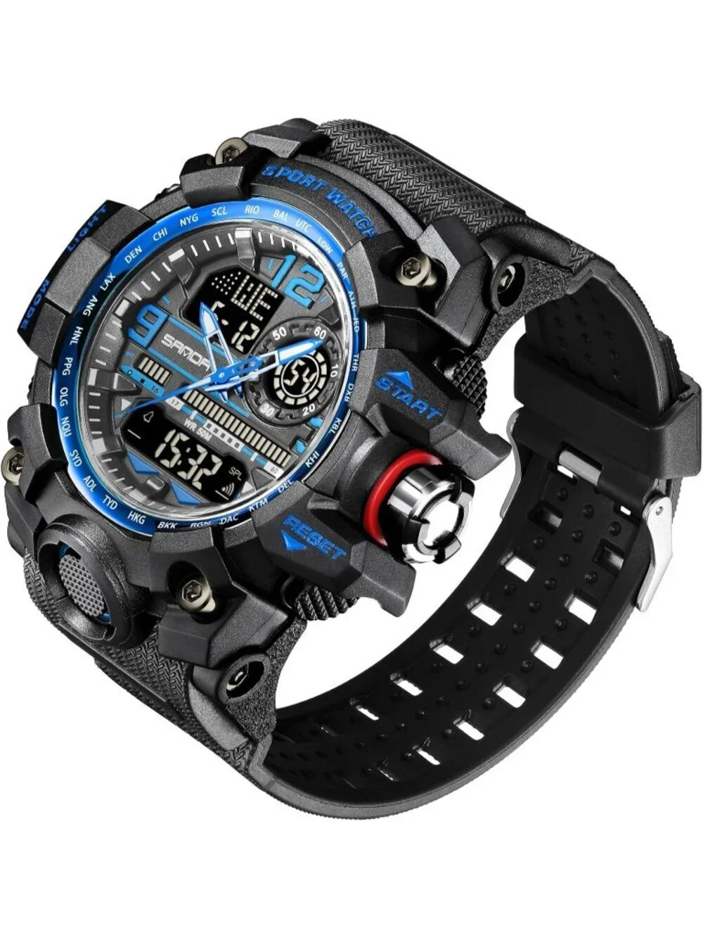Men's Black Blue Analog Quartz Waterproof Military Sports Outdoor Digital Watch